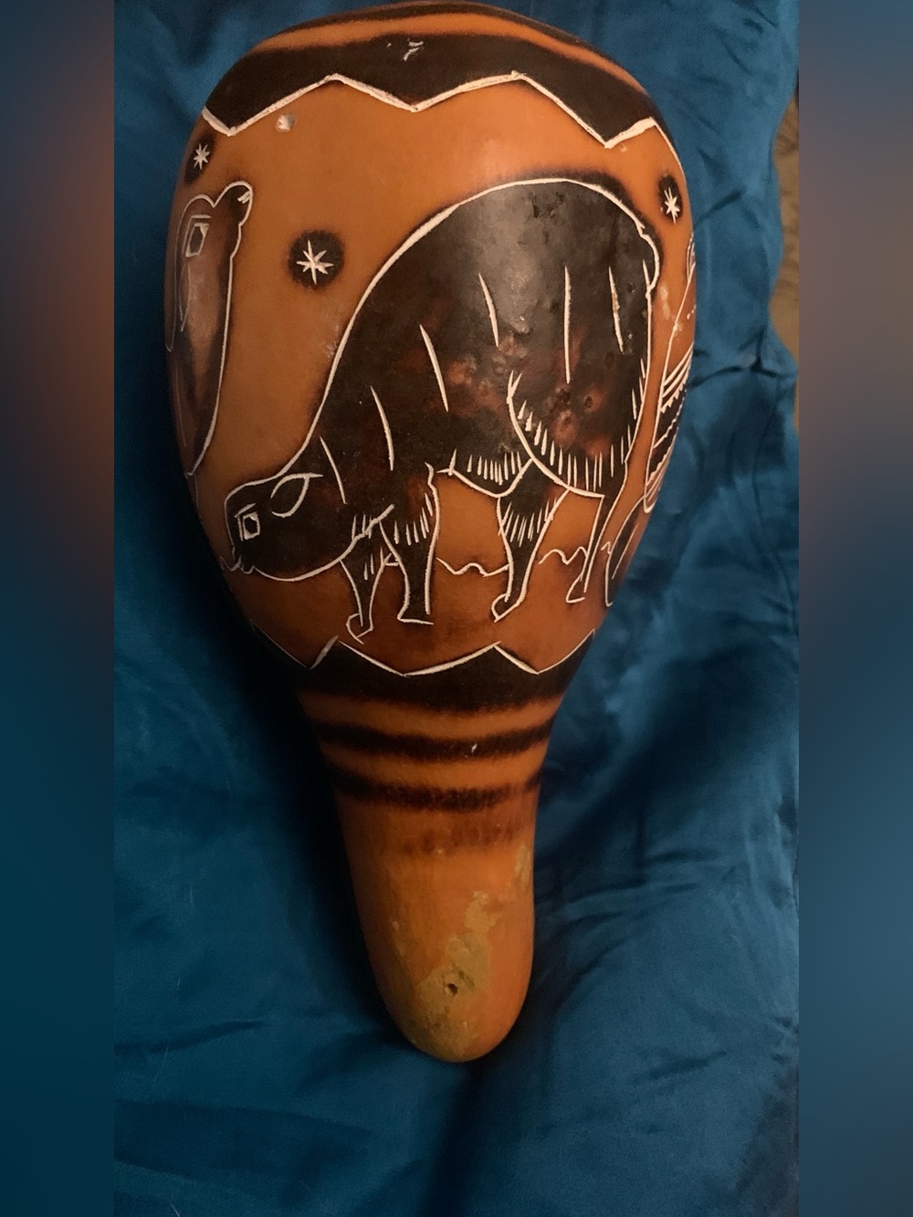 Hand Carved Peruvian Gourd Rattle - Picture 3 of 4